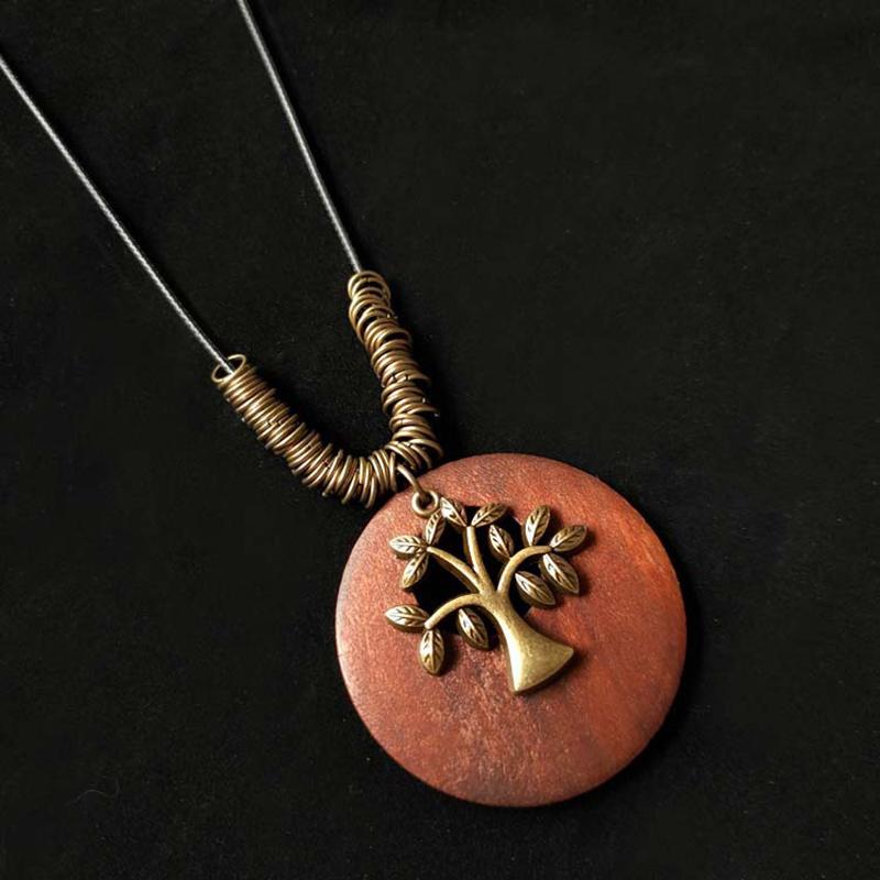 1PC Gift Ethnic Style Necklace Leaves Beaded Pendant Vintage Wooden Dress Long Chain Sweater Necklace Choker Owl