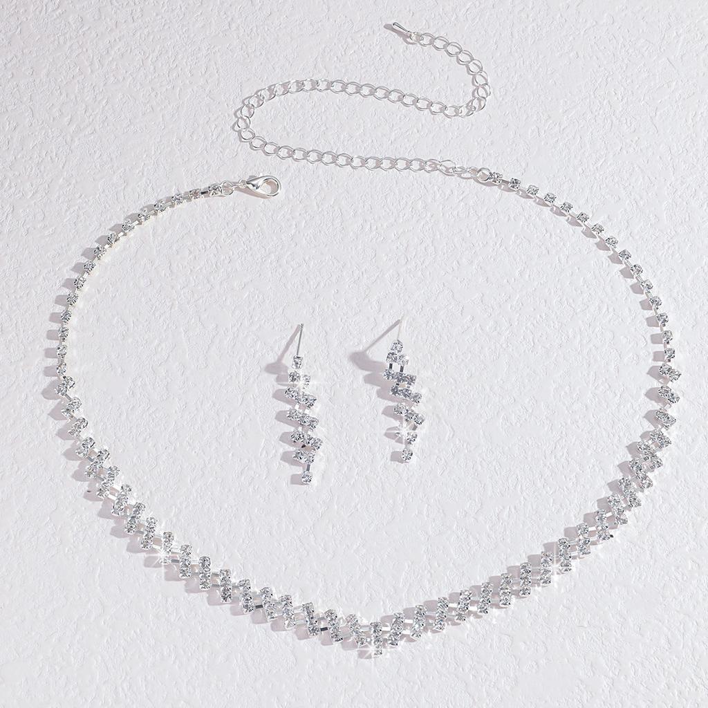 Accessories Bridal Necklace Earrings Set Full Diamond Fashion Temperament Dress Cold Niche Accessories