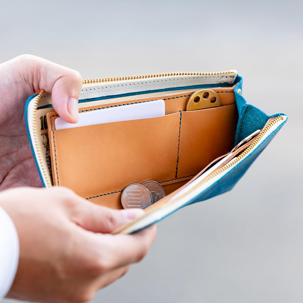 AGILITY affa "Posh L" Lång Plånbok, Kompakt, L-formad, Smal, Enkel, Äkta Läder, Liten, För Herrar och Damer, Turkos Blå