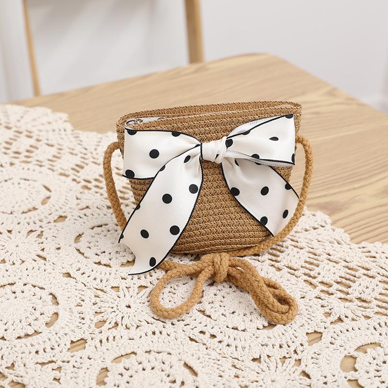Summer children's straw hat wavy lace straw hat bag two-piece set foreign style cute flower sunscreen sun hat