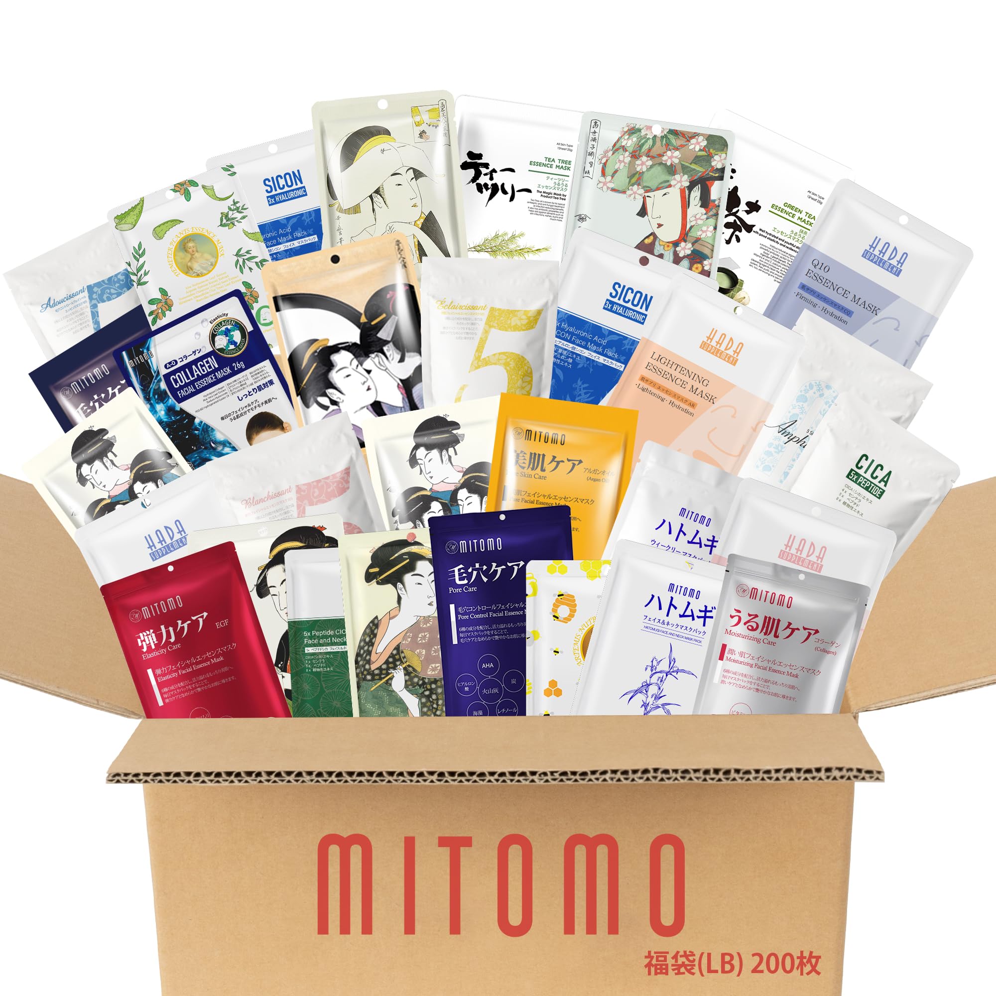 

MITOMO Сделано в Японии Упаковка 200 счастливых сумок Fesui Упаковка Beauty Mask Pack Увлажняющая Маска Pack Увлажняющая Случайно составленная из всех продуктов
