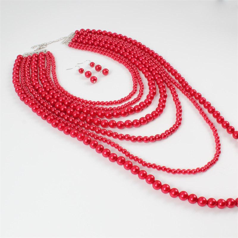 Jednoduchý vícevrstvý perlový dámský náhrdelník Dlouhý svetr řetízek s náušnicemi Sada šperků GZW