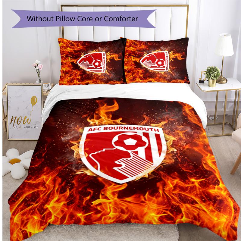 Set Lenzuola Stampato Calcio Bournemouth 3 Pezzi, Comodo Set Copripiumino per Camera da Letto Amico della Pelle