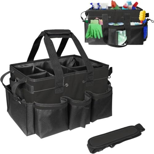 Large Capacity Tool Bag with 5 Pockets, Cleaning Supplies Storage Bag, Cleaning Tool Bag, Work Bag, Waterproof, Divided, with Shoulder Strap, Carry by
