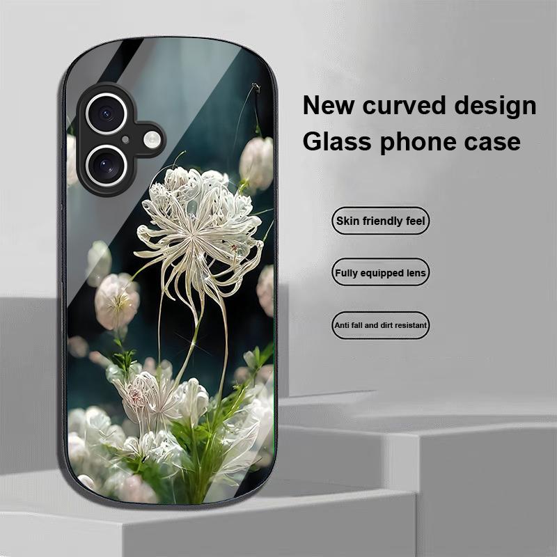 Goldene Pfingstrose Grün Für Apple IPhone 16 11 13 15 14 Pro Max 12 Mini 7 8 Plus XR X XS Ellipsenförmige Handyhülle aus gehärtetem Glas