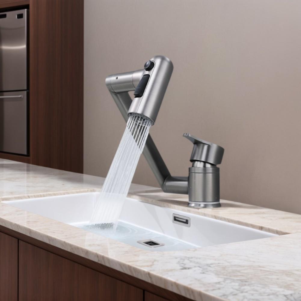3-Modus-Duschkopf 360° schwenkbar für den Lebensmittelzubereitungsbereich Einfach zu installieren 304 Edelstahl Faltbarer Auslauf 1080° drehbarer Auslauf