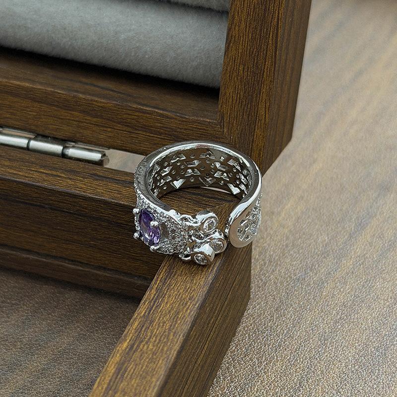 Super Fairy Retro Gothic Bow Purple Zir*****Pen Ring Niche High-End Stacking Wearing Personalized Ring Woman