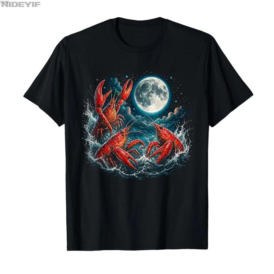 Three Crawfish Moon Galaxy Space Retro Animal Tshirt For Men Women 100 Cotton T Shirts Short Sleeve Tops 04242 S