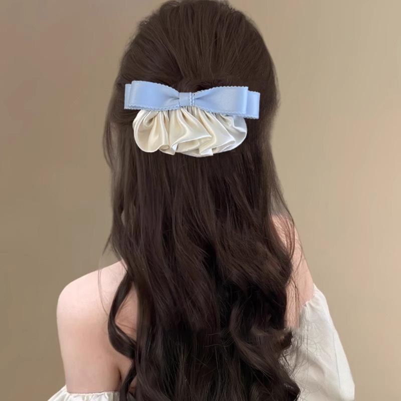 Bow Hair Clip, Women's Top Clip, Milk Silk Fabric, Back of The Head, Pleated and Versatile Hair Accessory