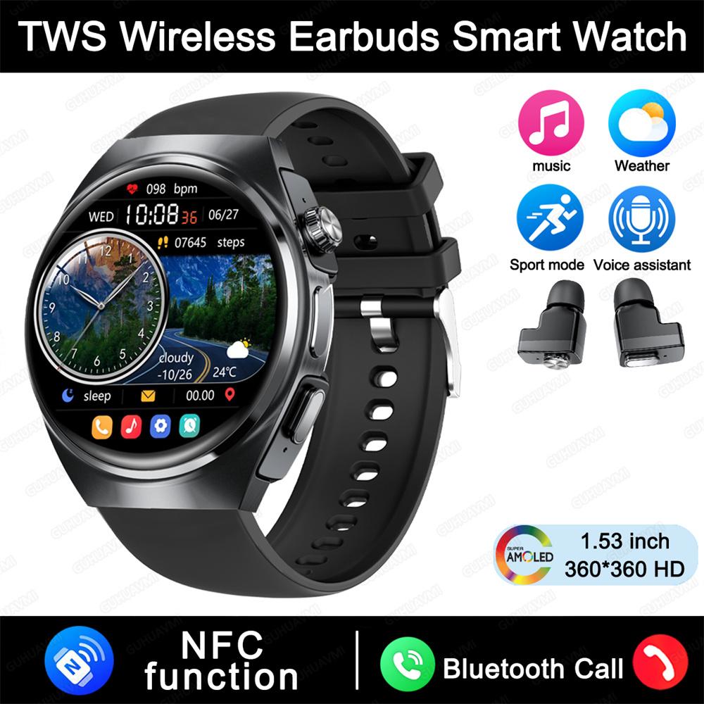 

New 2 in 1 Smart Watch With Earbuds Smartwatch TWS Bluetooth Earphone Heart Rate Blood Pressure Monitor Sports Watch NFC Watches чорний