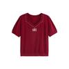 Plus Size T-shirt Women's Beaded Square Neck Blouse Spring Summer Loose Short-sleeved T-shirt Knitwear