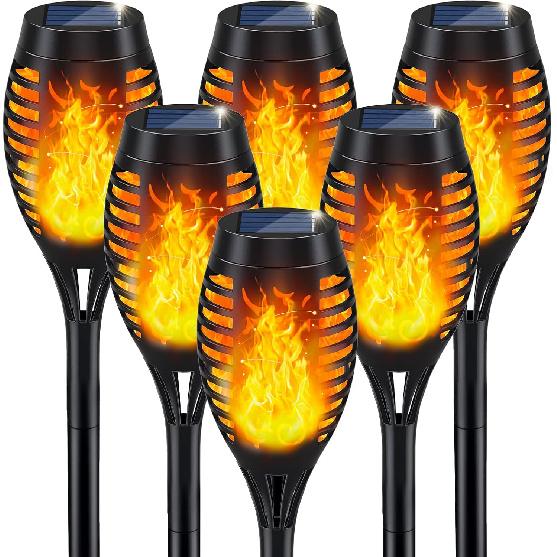 IkeeRuic Solar Lights Outdoor, Solar Torch Light with Flickering Flame for Halloween Decor, Solar Garden Lights, Waterproof Outdoor Lighting, Flame