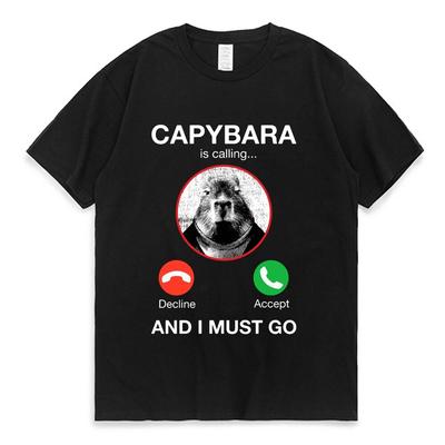 Capybara Is Calling and I Must Go Tricou Telefon Tricouri grafice Unisex Imbracaminte pentru femei 100% bumbac Maneci scurte Tricouri supradimensionate