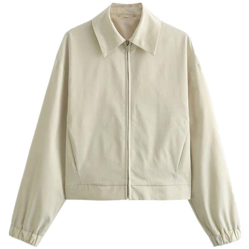 Fashion Style 2024 Spring New Arrival Women's Clothing All-Matching Lapel Drop Shoulder Long Sleeves Zipper Jacket Outwear 5320761