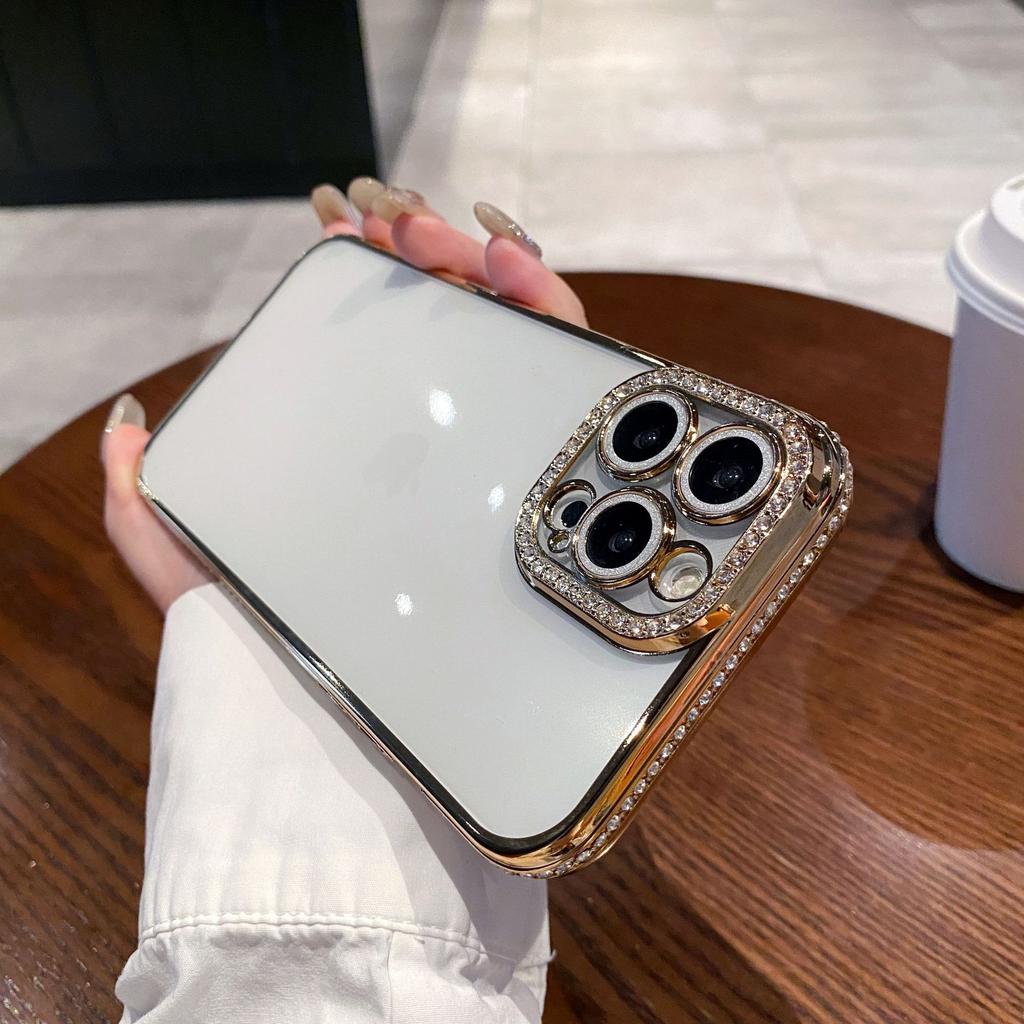 Suitable for IPhone16promax Phone Case Electroplated Edge Diamond, Apple 15 Silicone Case 1314 Gradient Glitter