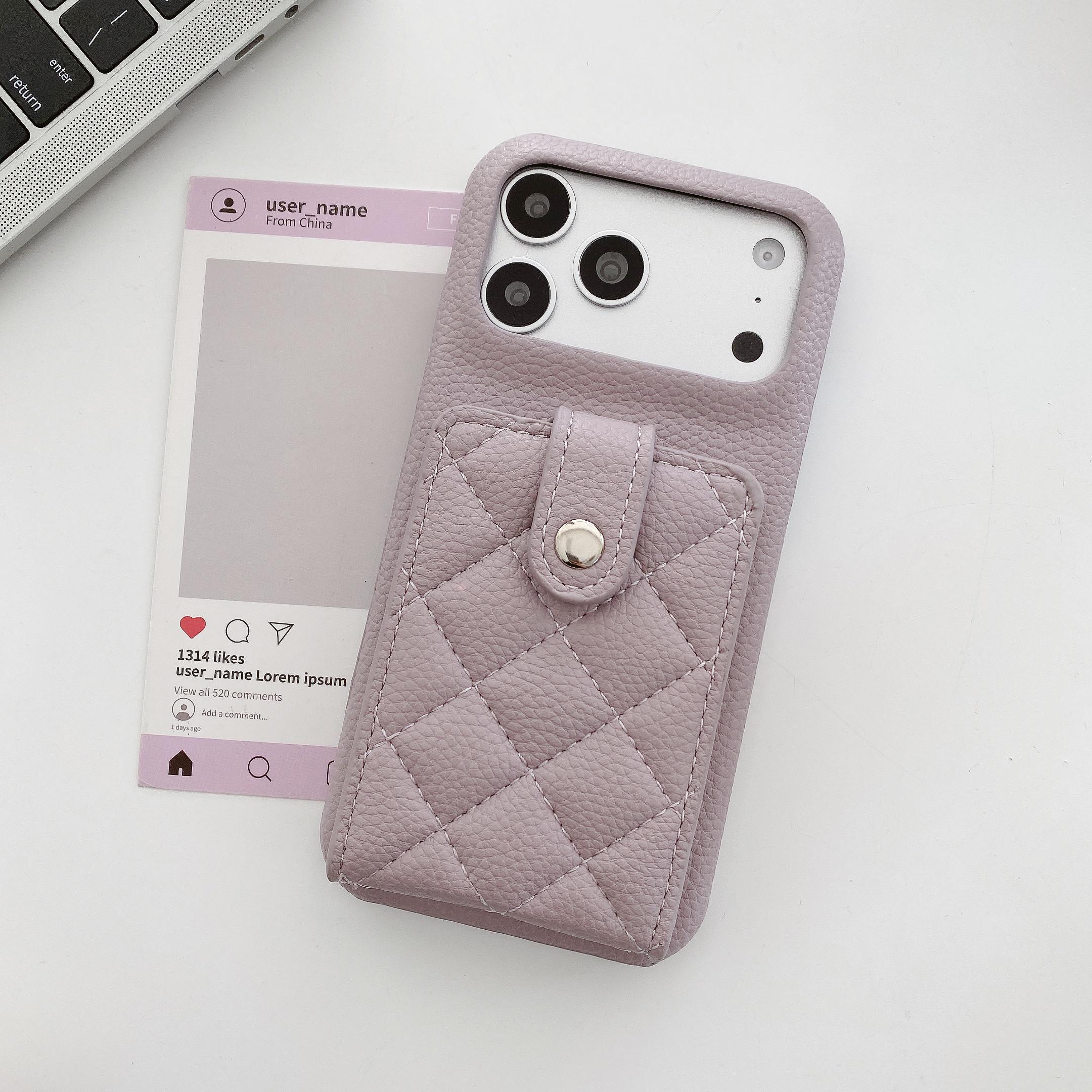 

Luxury Magnetic Lychee Grain Diamond Pattern Leather Phone Case for iPhone 17 Pro Max 16 Plus 15 14 13 12 Flip Pocket Cover iPhone 15 Pro Max світло-фіолетового кольору