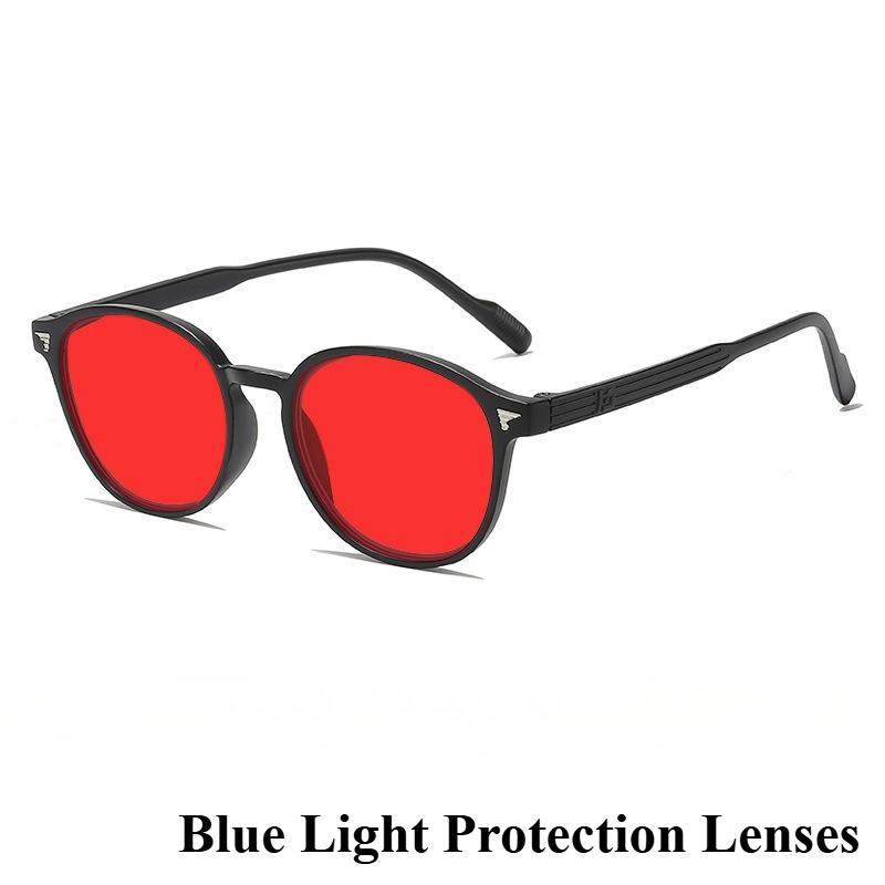 Driving Anti-Glare Night Vision Glasses Retro Studded Round Frame Anti-blue Light Glasses Orange & Red Lenses Protective Eyewear