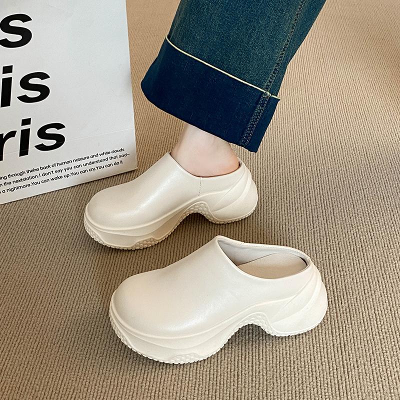CRLAYDK Women Slip On Mules Slippers Backless Walking Leather Wedge Loafers Leather Casual Ladies Height Increase Slides
