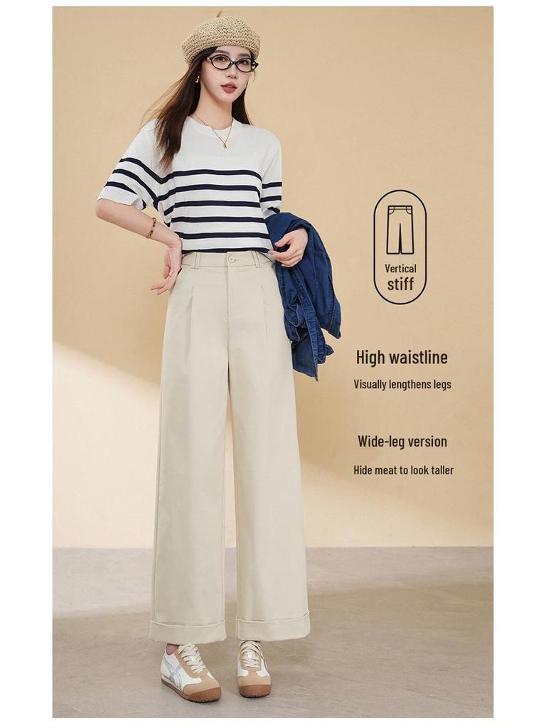 Tian Silk Wool High-Waist Wide-Leg Pants for Women - 2025 Spring/Autumn