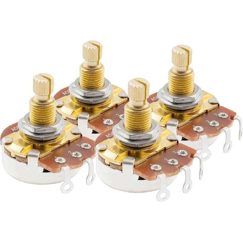 Musiclily Pro Латунный вал Полный метрический размер A500K Гитарный потенциометр Аудио-характеристика Потенциометр для электрогитары/бас-гитары(4 комплекта) A500K