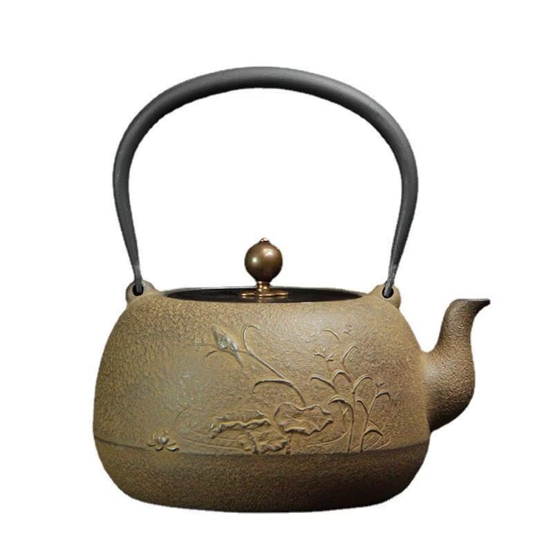 Traditional Cast Iron Teapot - Reed Bird Design