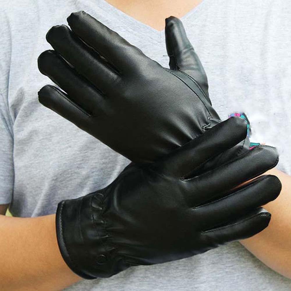 Soft Black Thickened Gloves  Beige Finger Mittens PU Anti-cold Gloves  Outdoor Sport