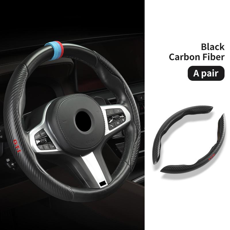 RSQ1 Valve Stems Caps For Volkswagen VW Carbon Fiber Steering Wheel Trim Non Slip Durable Split Wheel Protector Passat B5 B5.5 2000-