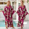 Lässige Boho Bikini Cover-ups Blattdruck Übergroßes Strand-Cover-Up Offene Vorderseite Langes Kleid Strandmode Für Damen