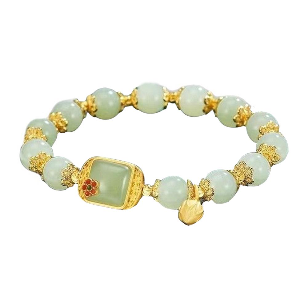 NEW Retro Jade Bracelet Chinese Square Sugar Lotus Exquisite Bracelet Elegant Double Layer Beaded Fashion Jewelry Birthday Gift