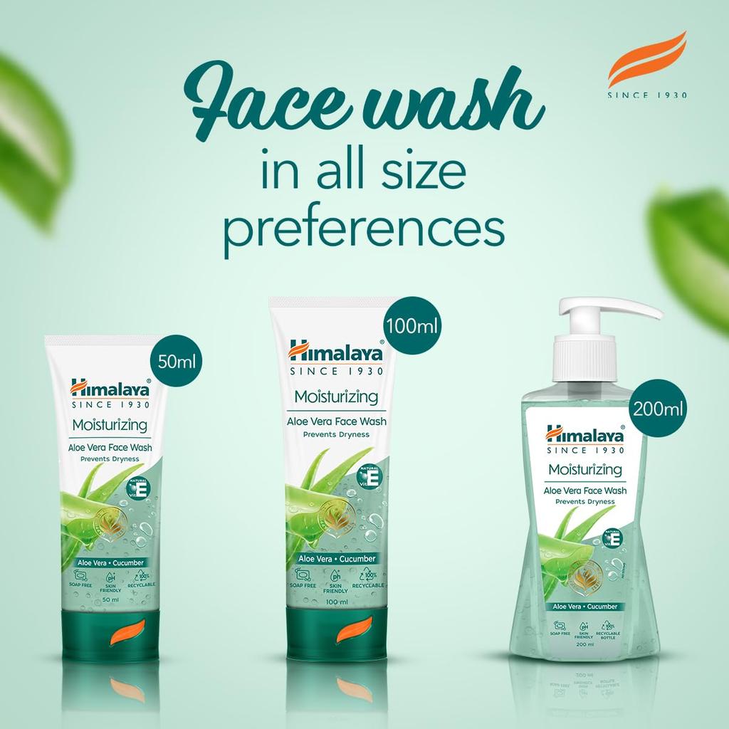 Himalaya Moisturizing Aloe Vera Face Wash 200ml Hydrating Softening Gel for All Skin Types Daily Use