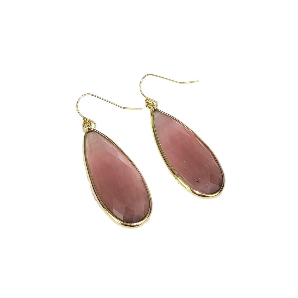 Green Cat's Eye Faceted Teardrop Pendant with Natural Stone and Crystal Earrings