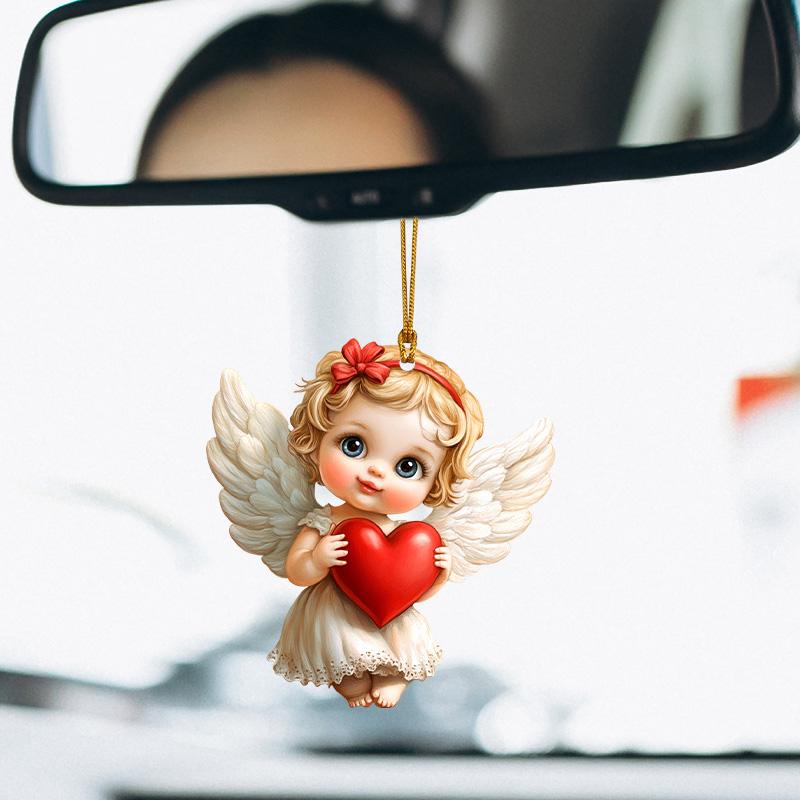 2D Flat Angel Wings Acrylic Ornaments with Golden Rope, Realistic Angle Pendant, Charm Rearview Mirror Hanging Decor,Prety Gifts for Family Friends
