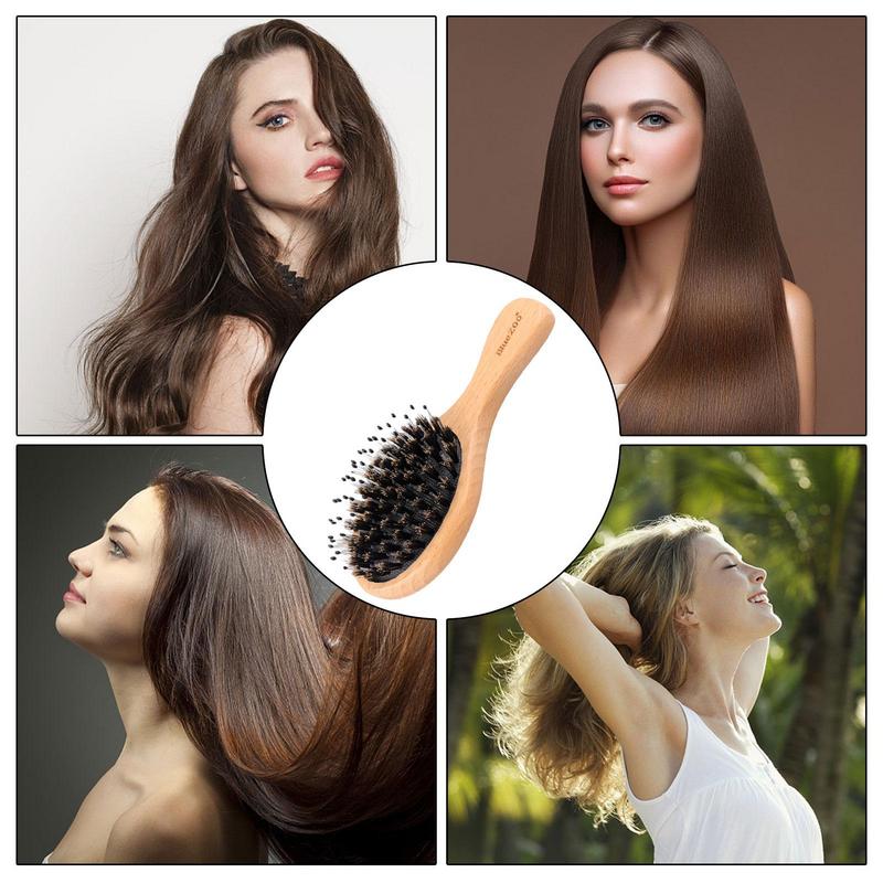 Fine Hair Brush For Women Flyaway Hair Frizz Reduce Comb Boar Bristle With Massage Brush Wooden Handle Personal Hairstyle