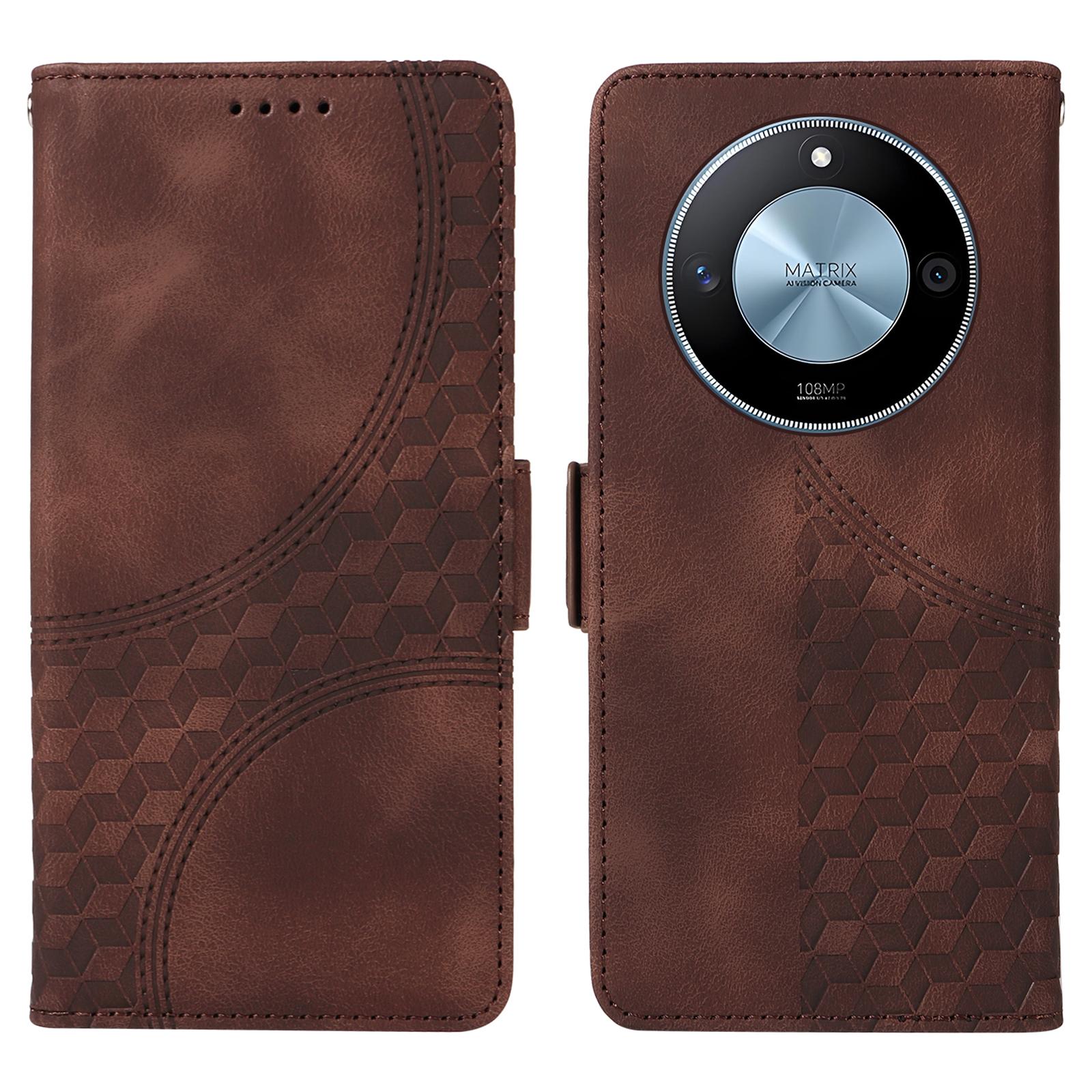 

Чехол для Honor X60 5G из ПУ кожи с ромбовидным звездным тиснением Brown