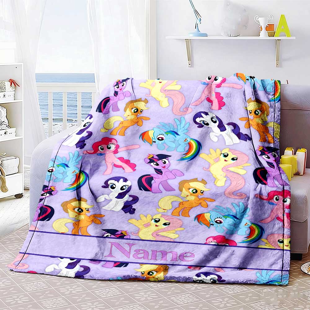 Little Pony (9) Customize Text Blanket Throw Customizable Blanket Comfortable for Seaside Sofa Couch Chair Four Seasons Universal