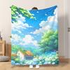 1pc Flannel Blanket Cottage with Blue Sky Soft Comfortable And Warm This Nap Blanket/Sofa Blanket Is Suitable for All Seasons And
