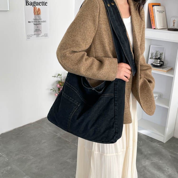 Denim Bow Strap Tote Bag Women