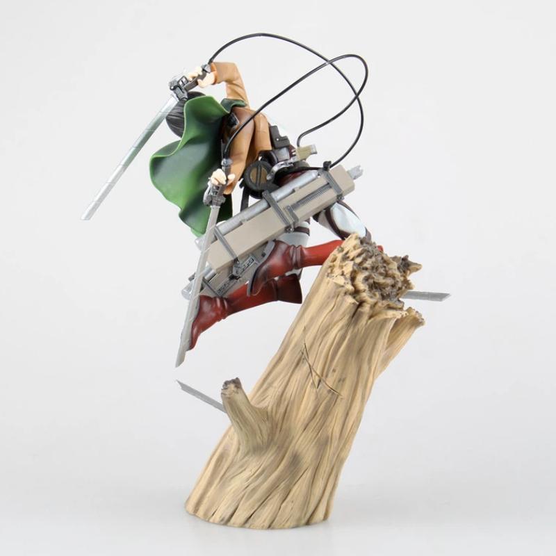 Beautiful Attack On Titan Levi Ackerman Figure Tree Trunk Standing Battle Version Collectible Statue With 3d Maneuver Gear For Anime Fans