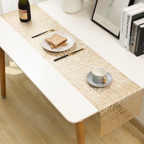 st@r ink Table Runner, Nordic Tablecloth, Stylish Dining Table, Korean Style Table Mat, Party, Jute, Event Decoration, 30cm x 150cm, Gold