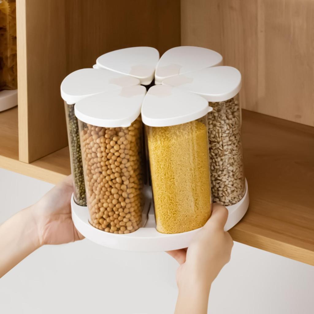 Grain Dispenser Rotating Grain Storage Container Cereal Dispenser 6-Grid Storage Containers Kitchen Supplies Sweet Dispenser