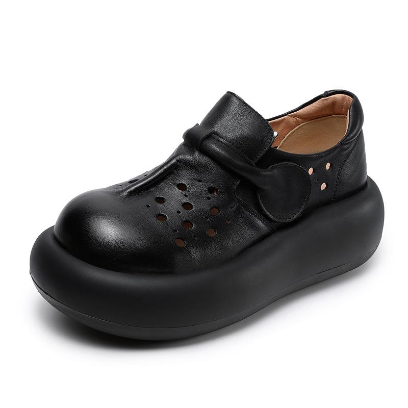 Johnature Dámské boty s dutou silnou podrážkou z pravé kůže s kulatou špičkou, dámské platformové sandály