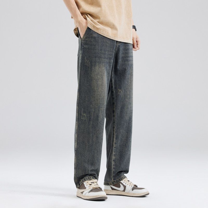 Men's Vintage Workwear Wide-Leg Jeans, Trendy Brand, Loose Straight-Cut American-Style Casual Pants for Spring and Autumn
