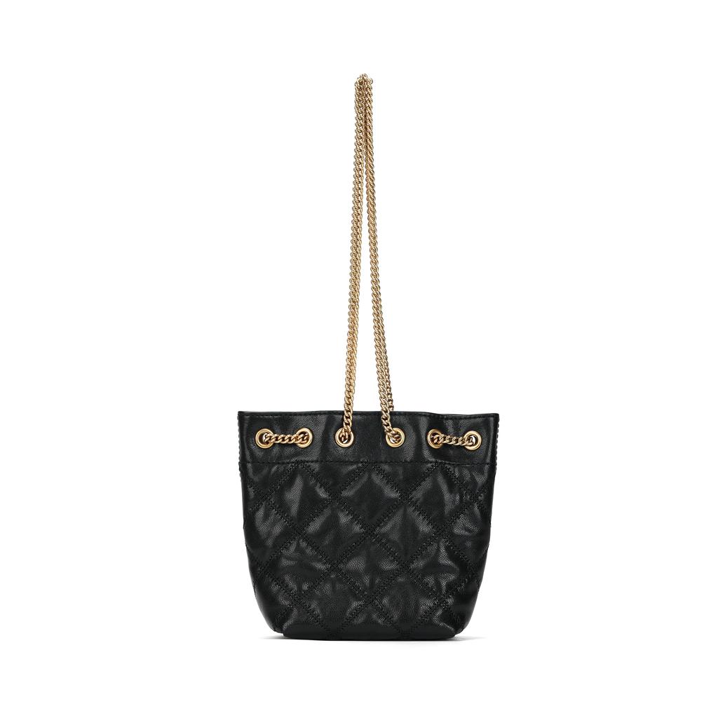 Tory Burch Metal Logo Chain Shoulder Strap Leather Bucket Bag Crossbody Shoulder Bag Women Bags Black 163517-001