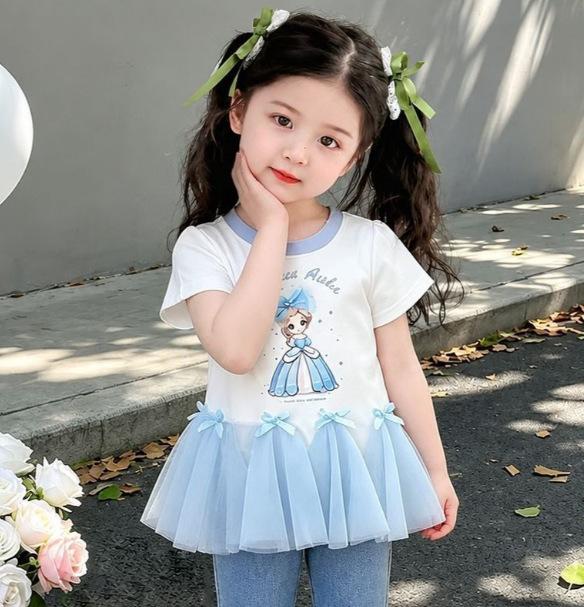 Girls Summer Thin Princess Printed T Shirt Cute Short Sleeve Top