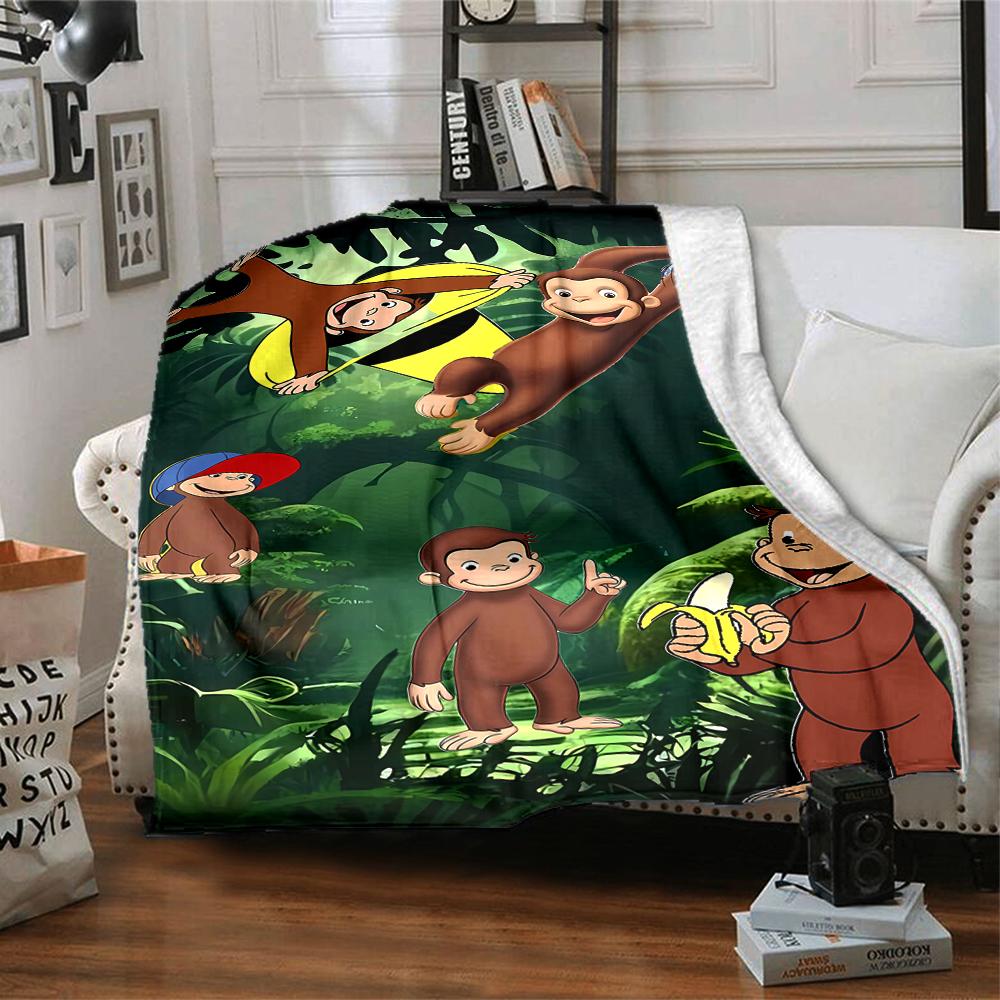 1pc Curious George Blanket, Gift, for Men and Women, Soft Blanket, Good for Sofa Bed Couch Travel, Lightweight Flannel Blanket