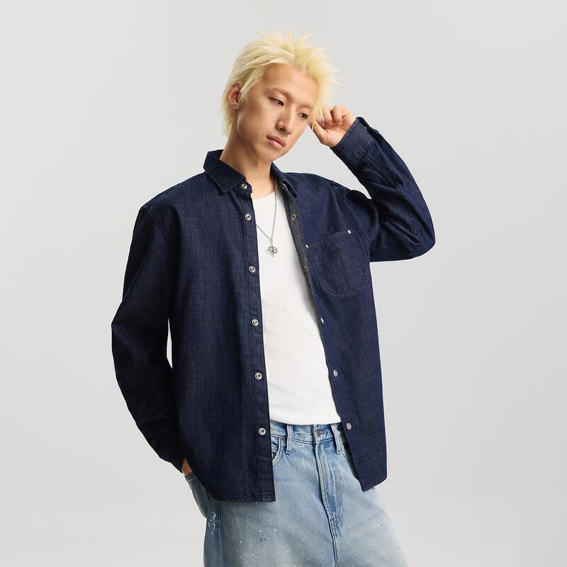 Lee Men's Standard Fit Embroidered Logo Long Sleeve Denim Shirt