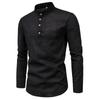 Cotton Linen Men's Long-Sleeved Shirts Summer Solid Color Stand-Up Collar Casual Beach Style Oversized