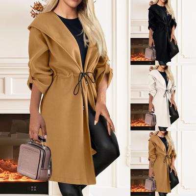 Veste de travail décontractée à revers boutonné pour femme, tenue d'automne ouverte sur le devant, manches longues, capuche
