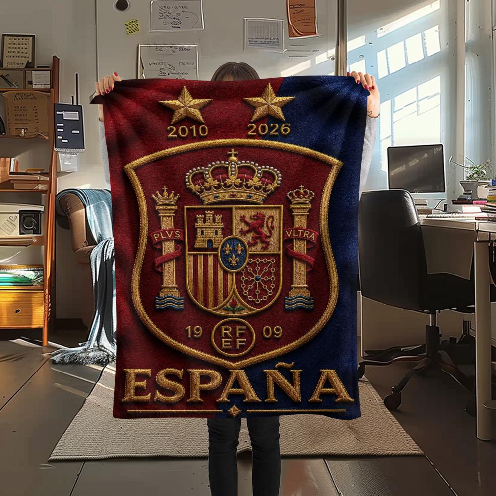 1PC Spain national FC Print Flannel Blanket, High quality Comfortable for All Seasons, Home Decor, Warmth and Comfort, Perfect for Christmas Gifts