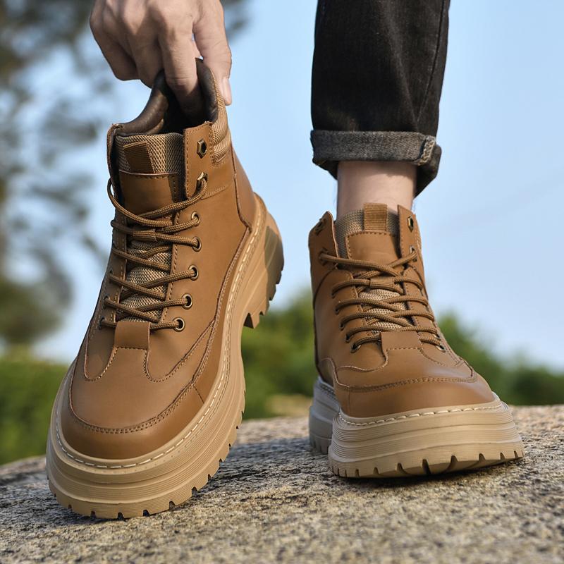 Genuine Leather Men Sneakers Outdoor Hiking High Top Shoes Non-slip Men's Desert Ankle Boots Luxury Brand Male Motorcycle Boots